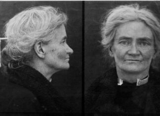 Violet Gibson en haar aanslag op Mussolini 1926 Politiefoto van Violet Gibson na haar arrestatie in 1926 voor de mislukte aanslag op Benito Mussolini in Rome.