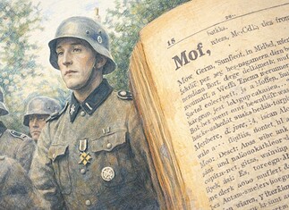 Herkomst en betekenis van het woord moffen Historische woordenboekpagina met uitleg over het lemma mof en etymologische verwijzingen in gedrukte tekst