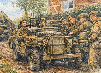 Operaties Wallace en Hardy I: SAS in Frankrijk Britse SAS-militairen met bewapende jeeps tijdens Operaties Wallace en Hardy I in Frankrijk, zomer 1944.