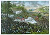 Amerikaanse Burgeroorlog 1861–1865 overzicht Soldaten van de Unie en Confederatie vechten in dichte bossen tijdens de Slag bij Chickamauga in Georgia, september 1863.