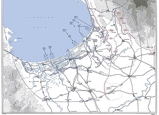 Invasie van Lingayen Gulf en landing op Luzon 1945 Kaart Lingayen Gulf invasiestranden en bruggenhoofd 9 en 11 januari 1945 met landingzones en uitbreiding van geallieerd gebied