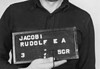 Rudolf Jacobi en Dora-proces 1947 Haftfoto van Rudolf Ewald Arnold Jacobi, SS-Oberscharführer in Buchenwald en Mittelbau-Dora, veroordeeld tot levenslang in het Dora-proces 1947.