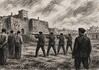 Massamoord Badajoz 1936 stad en executies Gevangenen in Plaza de toros van Badajoz kort na inname stad augustus 1936 tijdens massale arrestaties en executies
