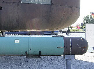 Mark 37-torpedo tegen onderzeeërs Mark 37 Mod 0-torpedo tentoongesteld in het Duitse Marinemuseum in Wilhelmshaven met elektrische voortstuwing en sonar.