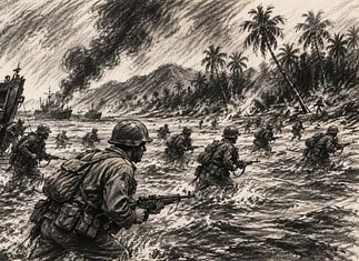 Slag om Luzon 1945: strijd om de Filipijnen Amerikaanse troepen landen in 1945 op Luzon tijdens de campagne tegen Japanse eenheden op de Filipijnen.