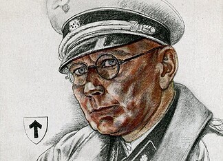 Georg Keppler: SS-generaal en korpscommandant Krijttekening van Georg Keppler als Oberführer van de Waffen-SS, met het Ridderkruis duidelijk zichtbaar om de hals gedragen.