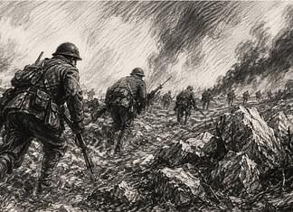 Elfde Slag aan de Isonzo 1917 op Bainsizza-plateau Italiaanse infanteristen rukken op over het Bainsizza-plateau tijdens de Elfde Slag aan de Isonzo in 1917